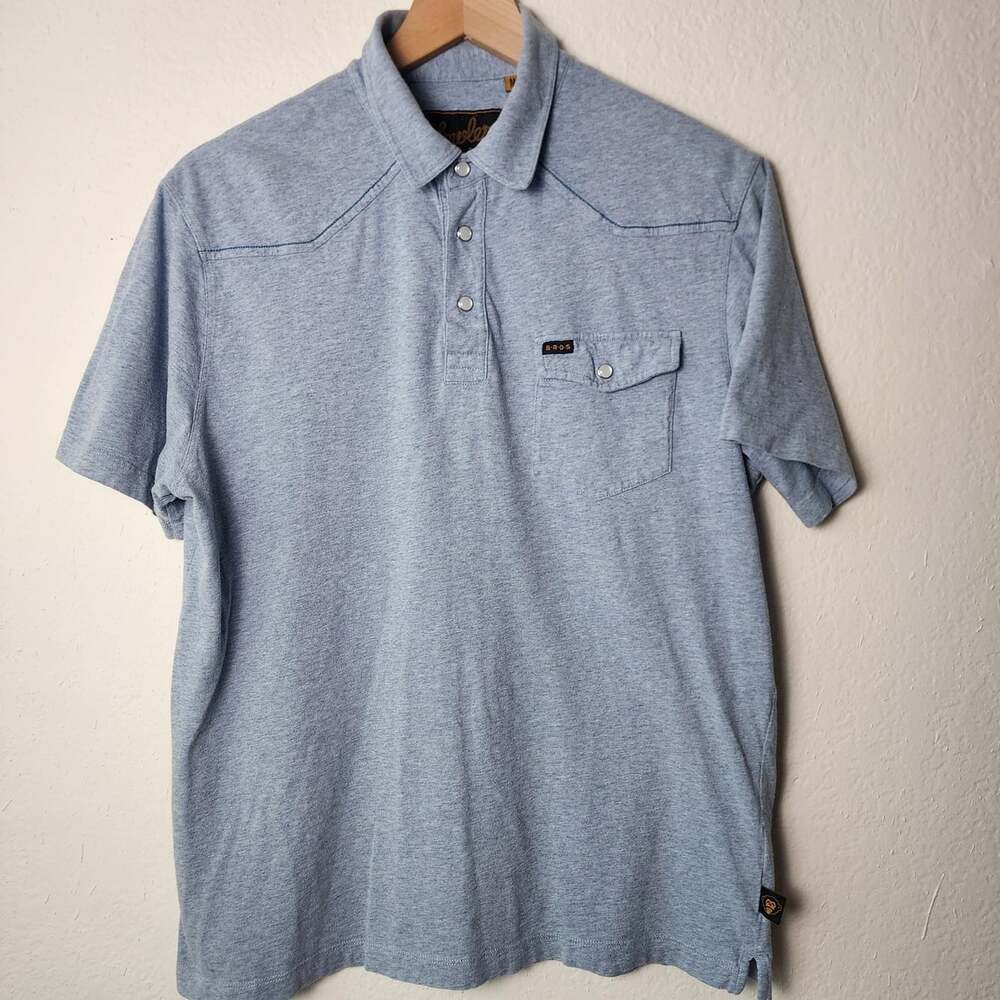 Howler Bros Polo Shirt Mens Medium Blue Short Sleeve Jersey Western Snap Pocket
